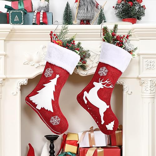 Miniatura 2 de Paquete de 2 medias navideñas de arpillera, color rojo