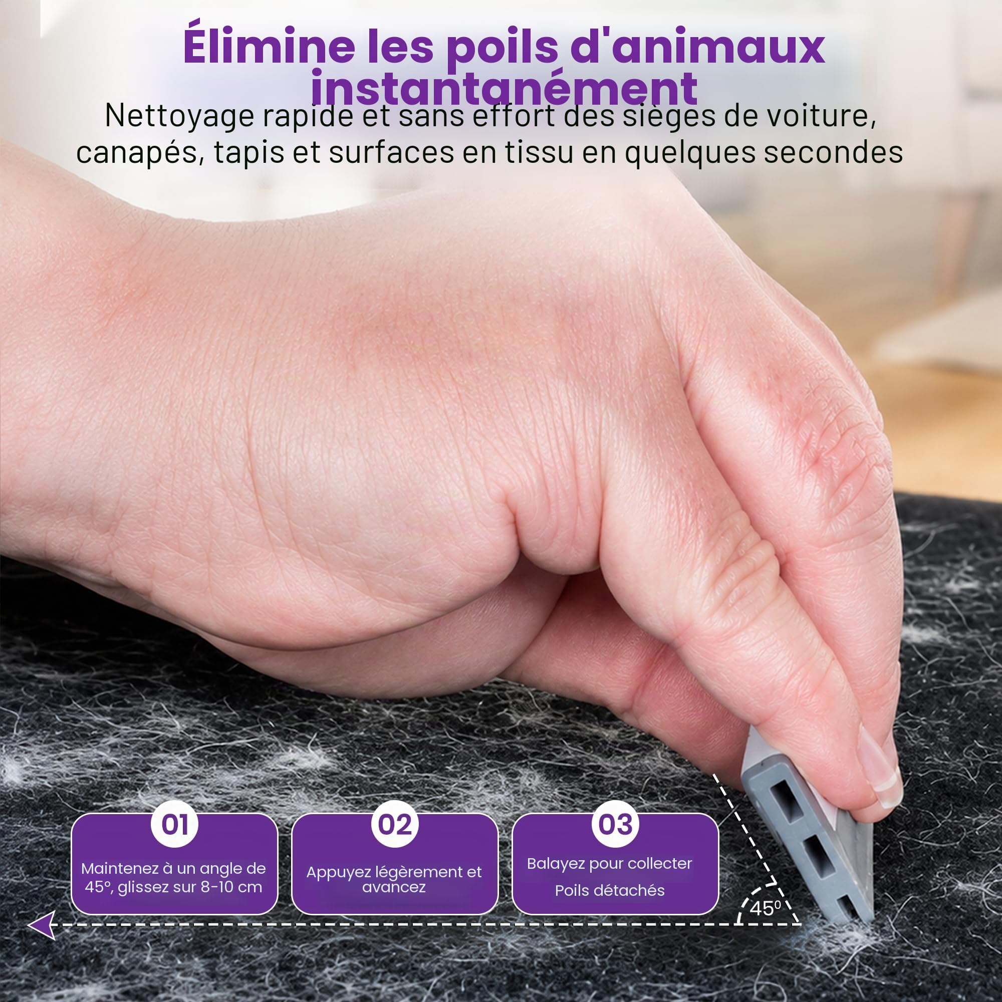 FurViking Épilateur pour poils d'animaux | Enlever les poils de chat et de chien de la voiture, de l'appartement, des vêtements