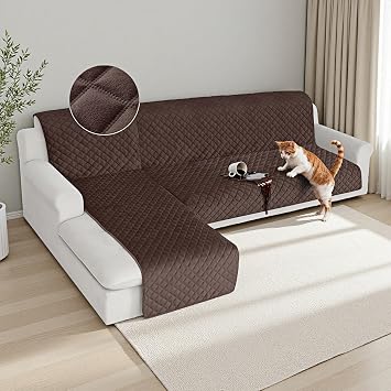 HDCAXKJ Waterproof Sectional Couch Covers Velvet Quilted 2-Pieces L Shape Sofa Cover Washable Thick Non Slip Sectional Slipcovers with Chaise Furniture Protector for Dogs Pets Dark Brown, X-Large