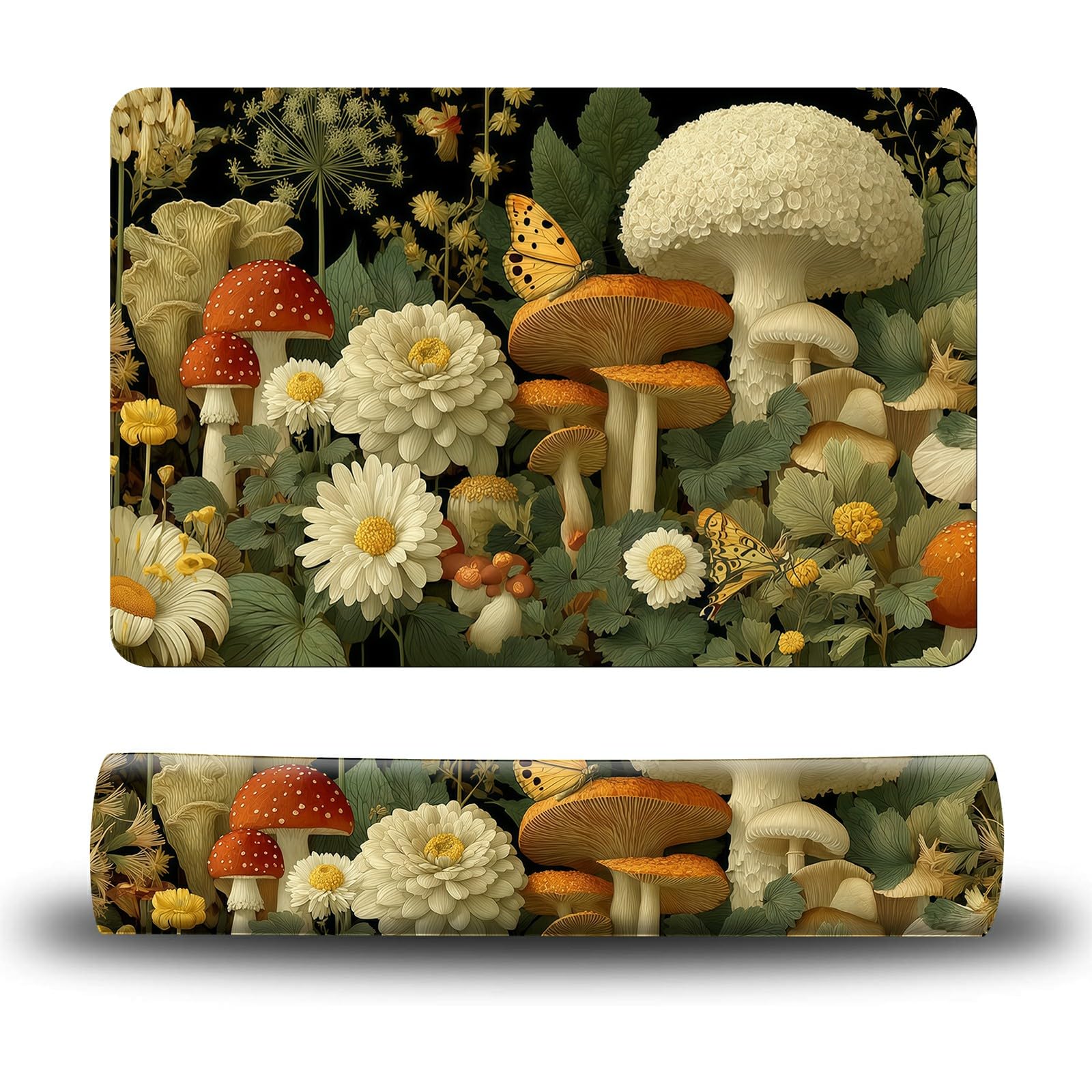 Dikoer Dog Food Mat, 19.6" x 23.6" Absorbent Pet Feeding Mat for Food and Water, Waterproof Diatom Mud Pet Placemat with Non-Slip Rubber Backing, Easy Clean Cat Bowl Mat for Floors - Mushroom Daisy