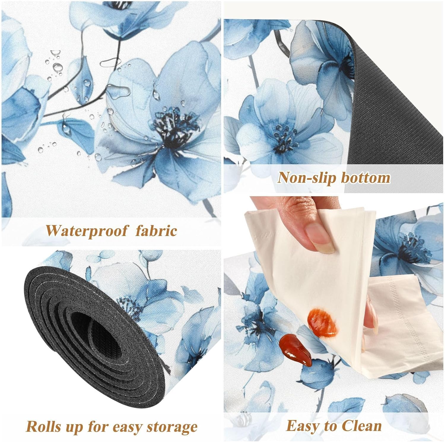 Trivet Table Runner Heat Resistant 230F for Hot Dishes Pots Plates Kitchen Dining Table Protector Decorative 39.37 X 11.8 Inch Blue Watercolorful Flower
