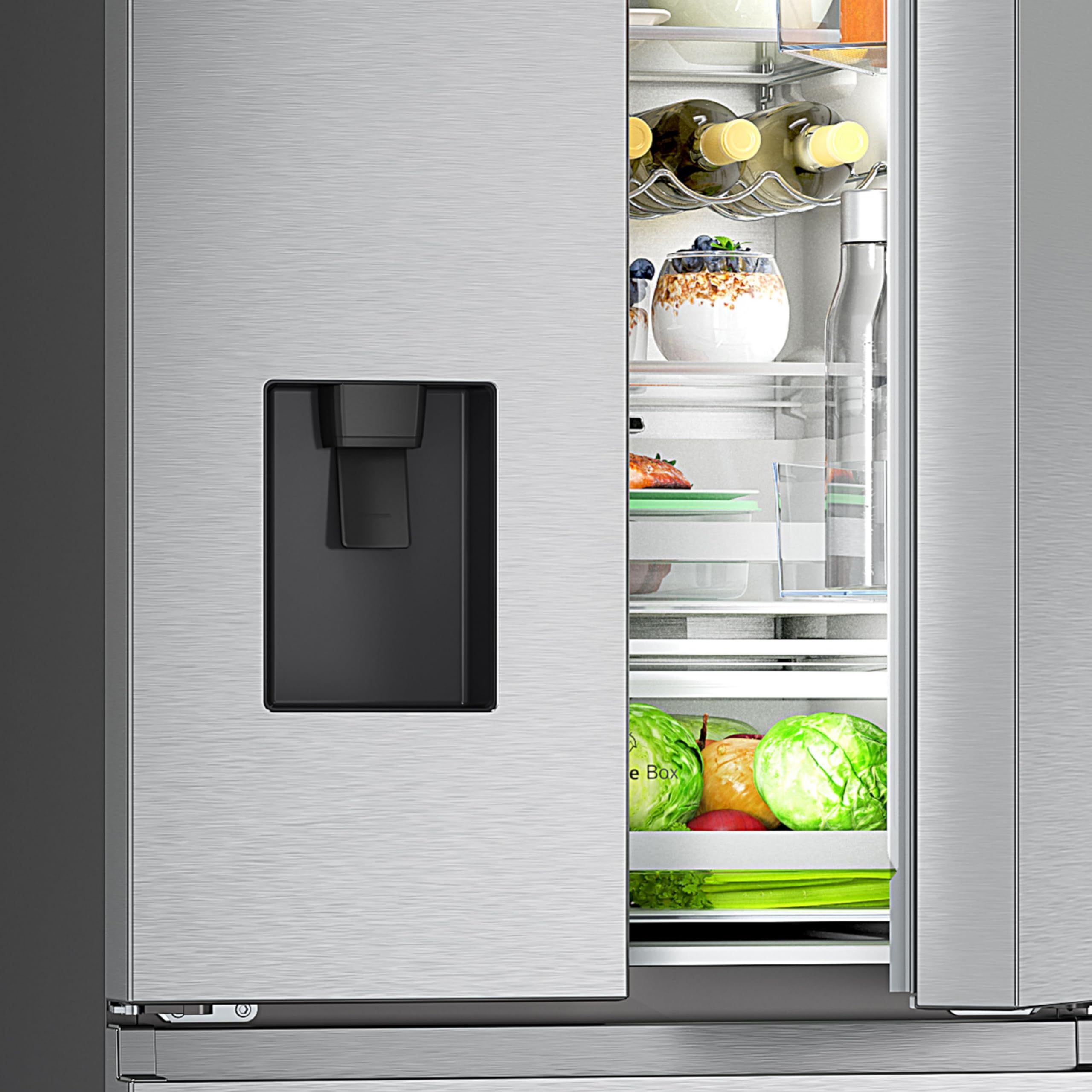 Hisense RF632N4WIE - Frigorífico Combi No Frost Inox Puerta Francesa, Con dispensador, No Frost, 2 Metros,Cajón, 337Litros, Sistema de flujo de aire, Acabado Inox, 485 litros