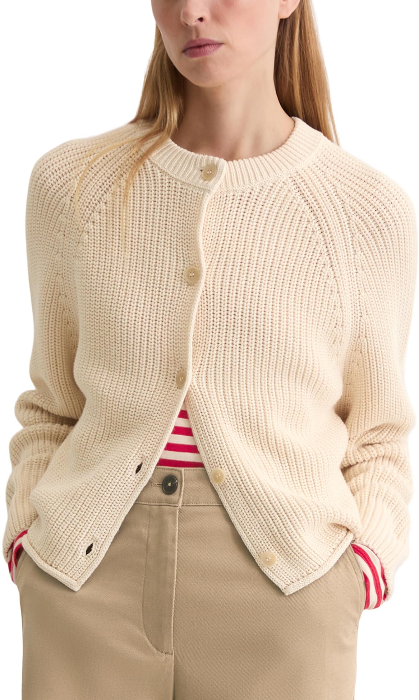 Marc OߴPolo Damen Cardigan aus Bio-Baumwolle mit Rundhalsausschnitt
