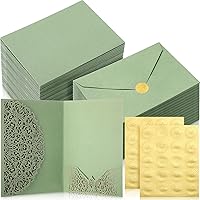 Vista 8 de PerKoop Juego de 100 invitaciones de boda cortadas con láser de 5 x 7 pulgadas con sobres y calcomanías de sello de cera, kit de tarjetas