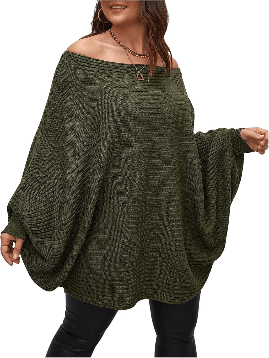 WDIRARA Women's Plus Size Off The Shoulder Long Sleeve Sweater Pullovers - Image 5