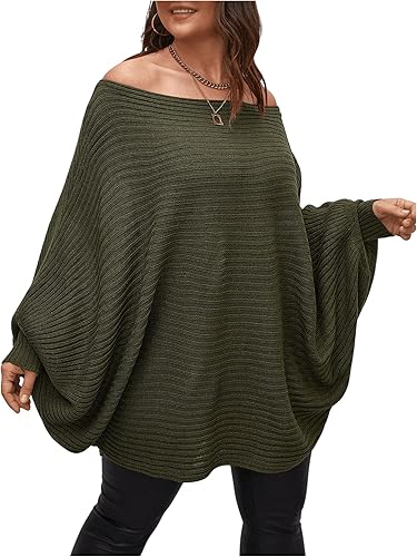 Miniatura 4 de WDIRARA Suéter de manga larga con hombros descubiertos para mujer, talla grande