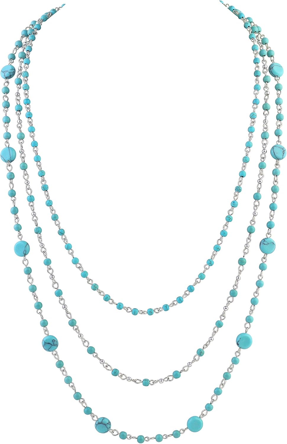 Firstmeet Long Chain Multi Layer Fashion Glass Beads Handmade Necklace for Women