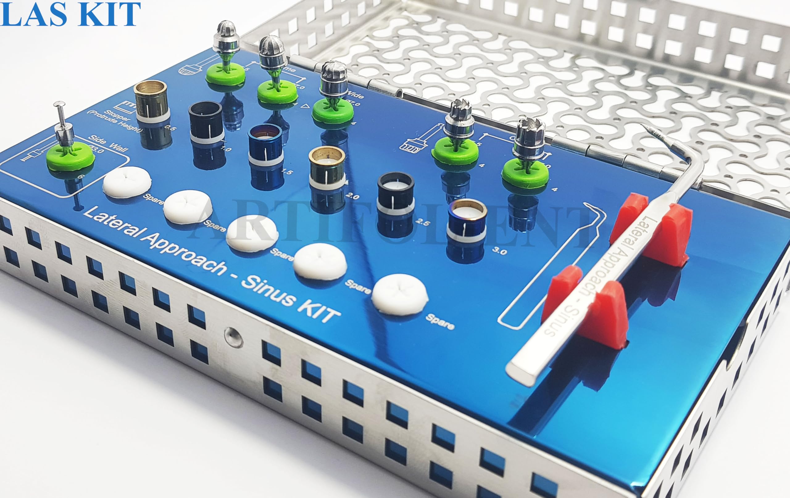 Artifol – 13-Piece Dental Lateral Approach Sinus Kit – LAS Kit with Dome & Core Drills, Stoppers, Separator & Sterilizable Steel Cassette - Implant Sinus Lift Set – #OS1047