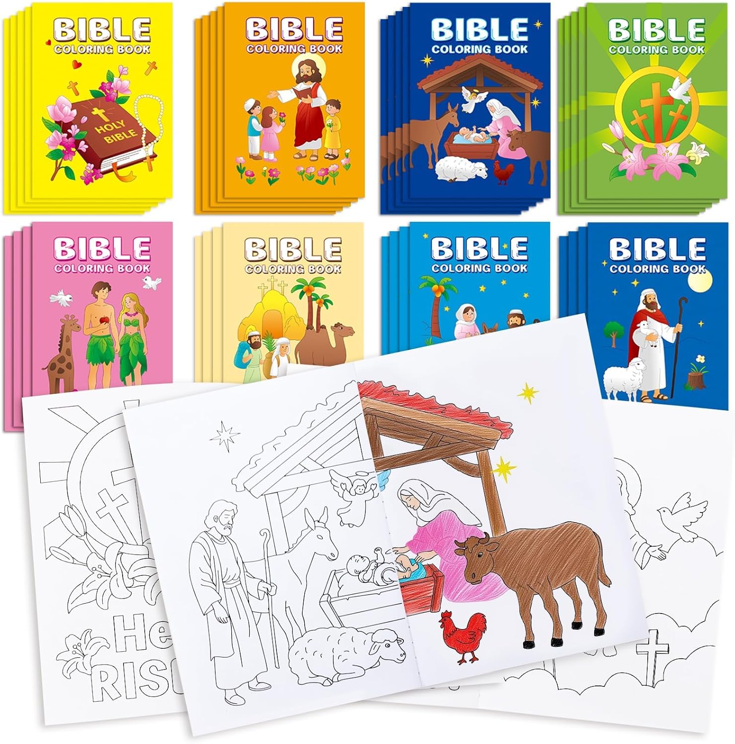 Zealor 36 PCS Christian Mini Coloring Book Bulk Religious Bible Story Activity Booklet Coloring Book DIY Craft Jesus Party Favor for Easter Operation Christmas Shoebox Prizes