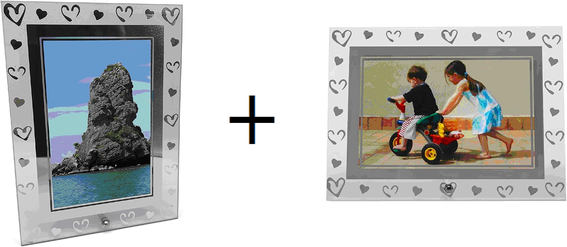 Artecsis Set of 2 picture frames, silver, made of glass, portrait or landscape, dimensions: 10 x 15 cm / 15 x 10 cm