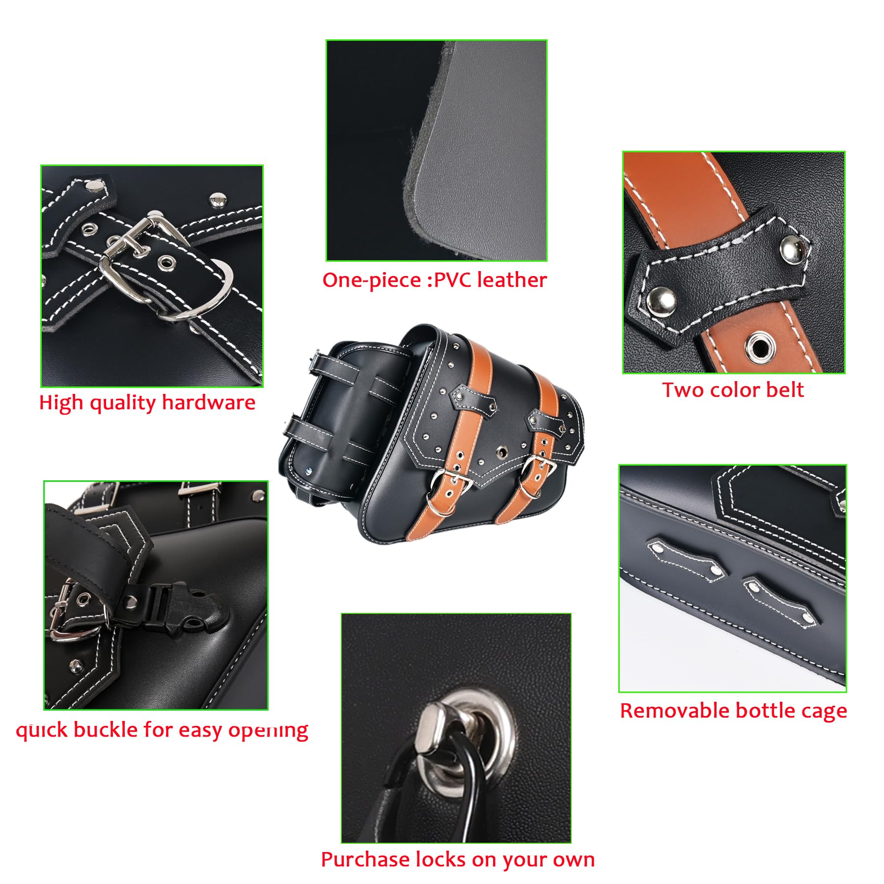 Sacoches de selle de moto | Sacs latéraux en similicuir PVC | Sacs latéraux à bras oscillant imperméables | Sac à outils latéral | Sac à outils de rangement universel pour moto | avec