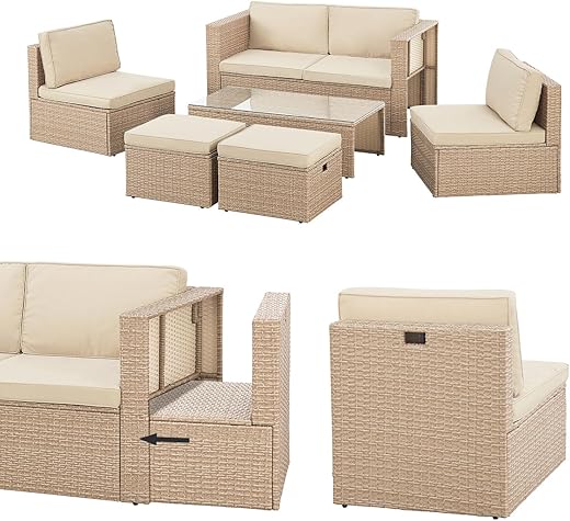 Juskys Polyrattan Gartenmöbel Set Salou - Outdoor Lounge wetterfest 6 Personen - Sitzecke mit Tisch & Kissen für Garten, Balkon, Terrasse - Grau