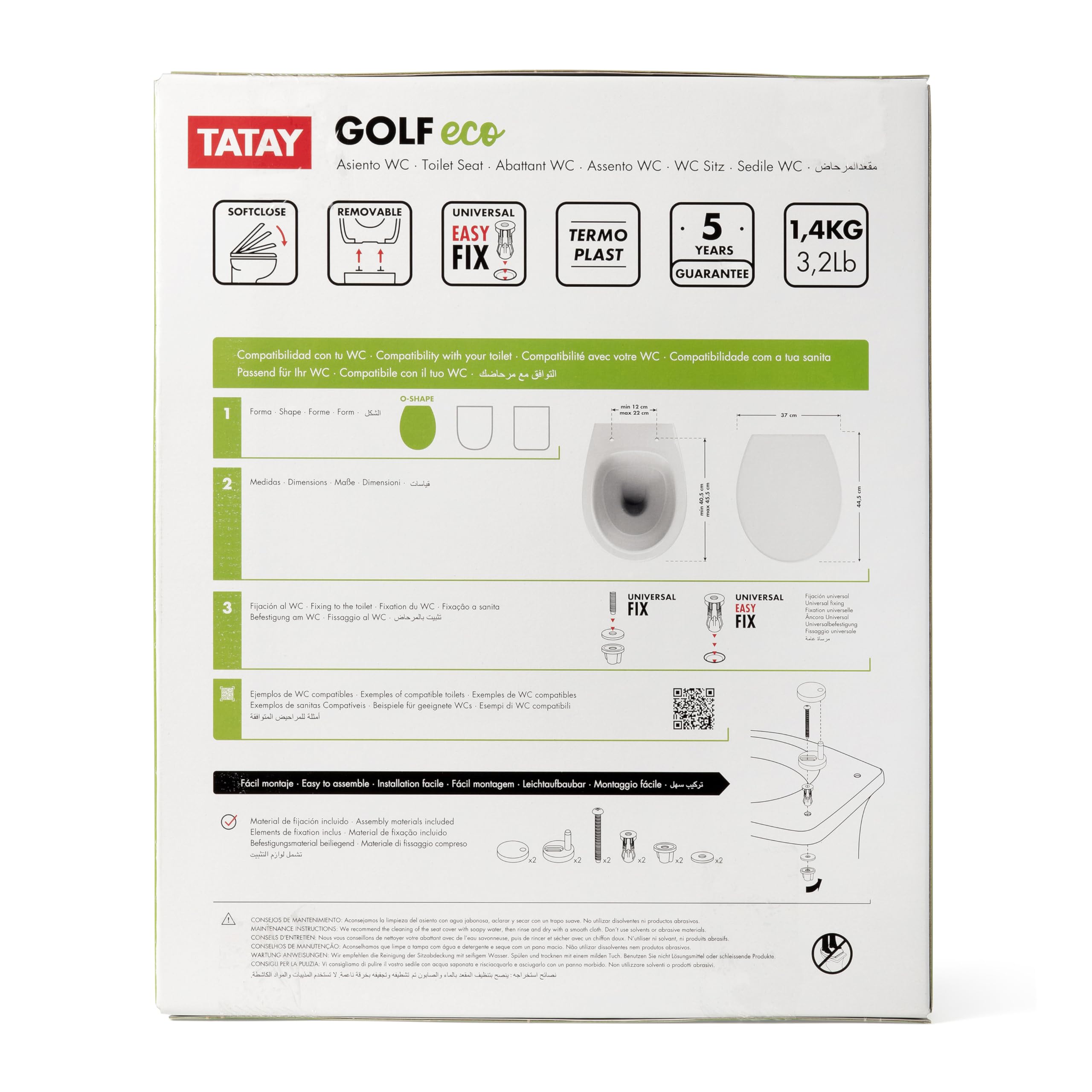 TATAY Tavoletta WC Universale con Chiusura Ammortizzata 37x44,5 cm Bianco Modello Golf