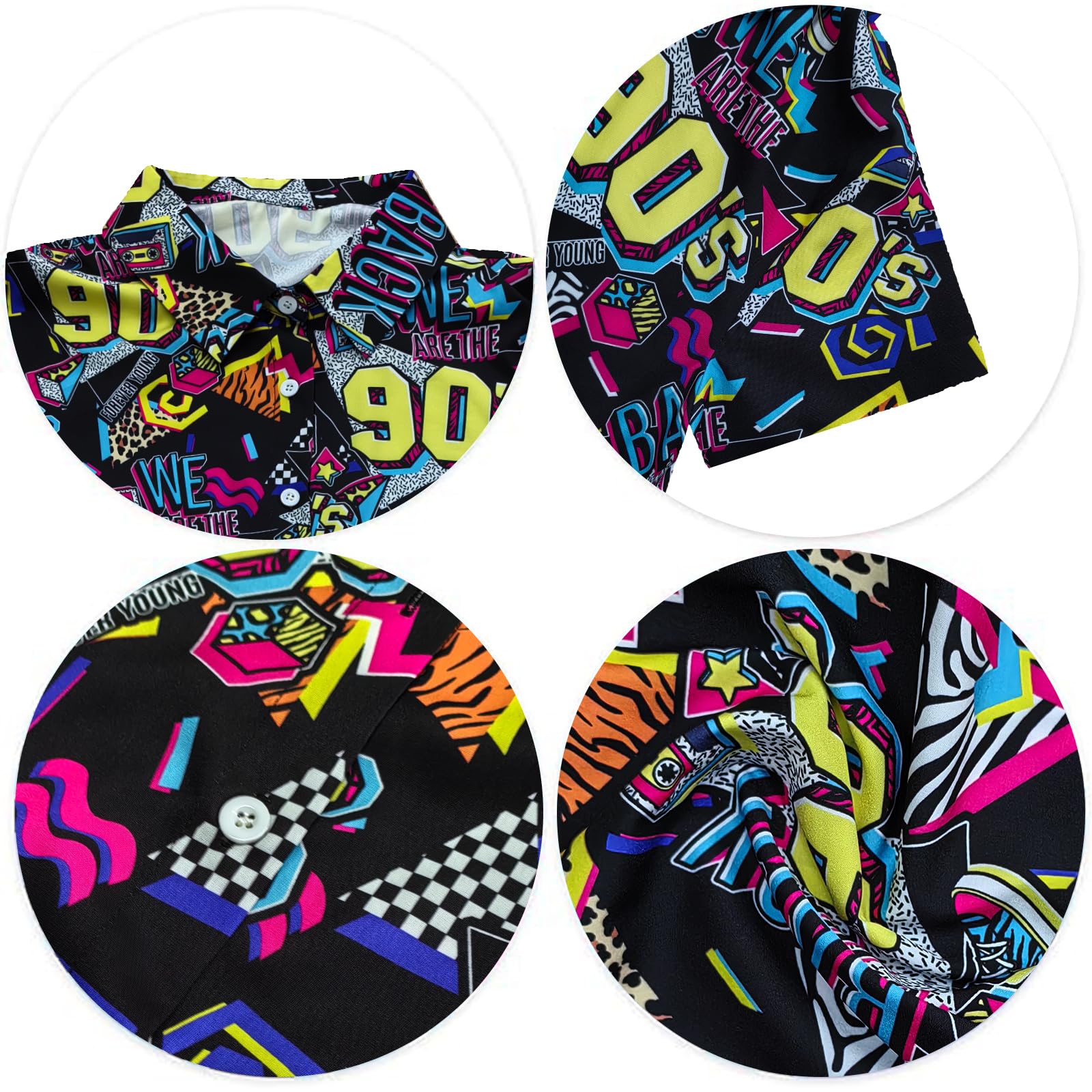 Trajes de los años 80 y 90 para mujer, camisa temática de fiesta de los años 80, camisa hawaiana con botones, camiseta retro de discoteca de neón | Disfraz retro de neón de los años 80, blusa hawaiana con botones