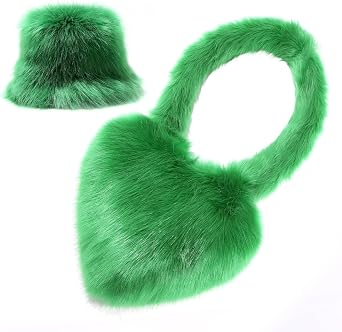 Womens Faux Fur Fisherman Hat and Faux Fur Slouch Bag Set Plush Bucket Hat Fur Purse Two-Piece Set
