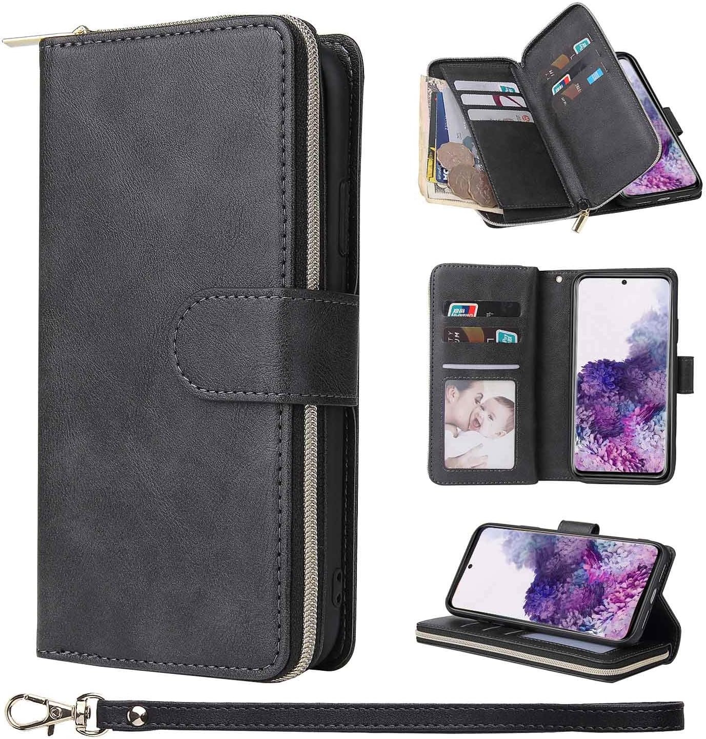 ZCDAYE Wallet Case for Samsung Galaxy S20 Ultra,Premium[Magnetic Closure][Zipper Pocket] Folio PU Leather Flip Case Cover with 9 Card Slots Kickstand for Galaxy S20 Ultra-Black