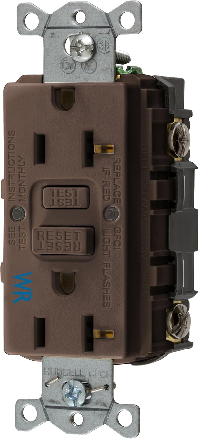 Bryant Electric GFWRST20W 20 Amp 125V Commercial/Residential Self Test Weather Resistant Duplex GFCI Receptacle, White