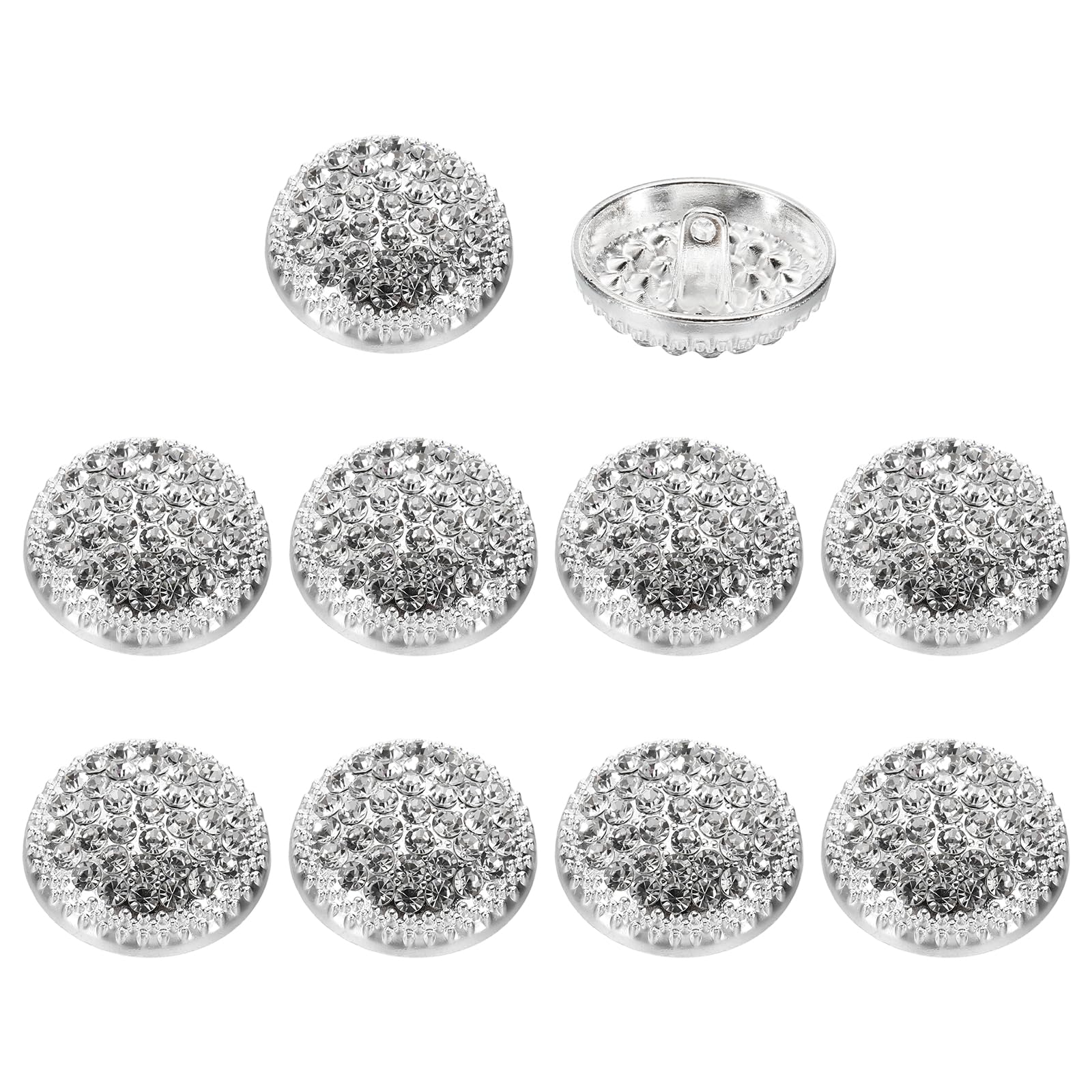 PATIKIL 10 Pcs 40L Round Rhinestone Buttons, 25mm Shiny Crystal Buttons Luxury Fashion Clothing Sewing Accessories for DIY Wedding Decoration Garment Flower Jewelry Making, Silver/White