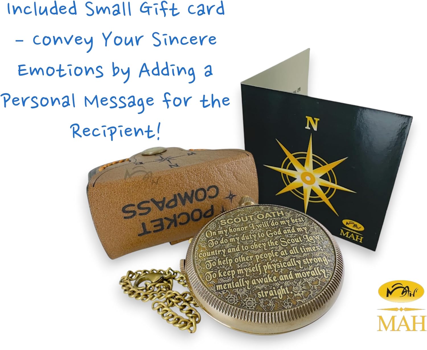 Scout Compass with Oath Message – Solid Brass Pocket Compass for Boys, Teens & Scouts | Inspirational Keepsake Gift for Eagle Ceremony, Graduation, Hiking, Camping, Outdoor Adventures, Promotion Gift