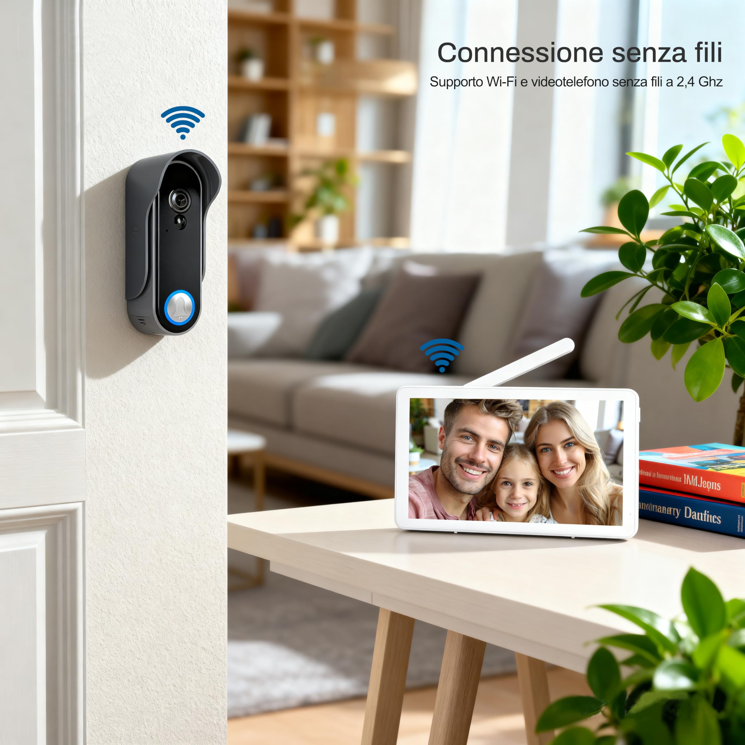 Wifi Videocitofono Senza Fili 1080p HD Ultrasottile da 8 Pollici,Supporto APP TUYA, Telecamera a 160 Gradi,Visione Notturna,Rilevamento del Movimento PIR,Archiviazione Video Gratuit,IP65