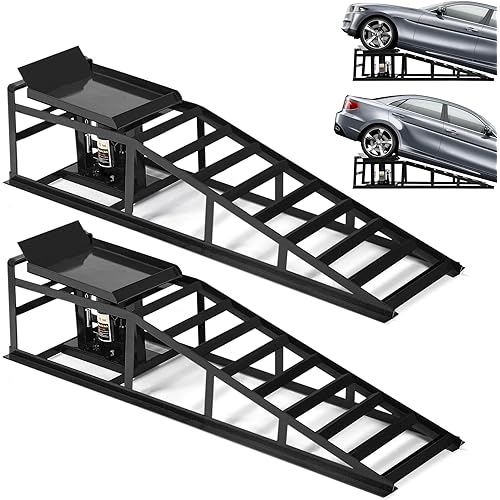 2PCS 5T 11000lbs Hydraulic Car Ramps, Heavy Duty Hydraulic Vehicle Ramps Lift Ramp, Portable Car Ramps for Oil Changes, Car Lifts for Home Garage, Vehicle Auto Garage Repair