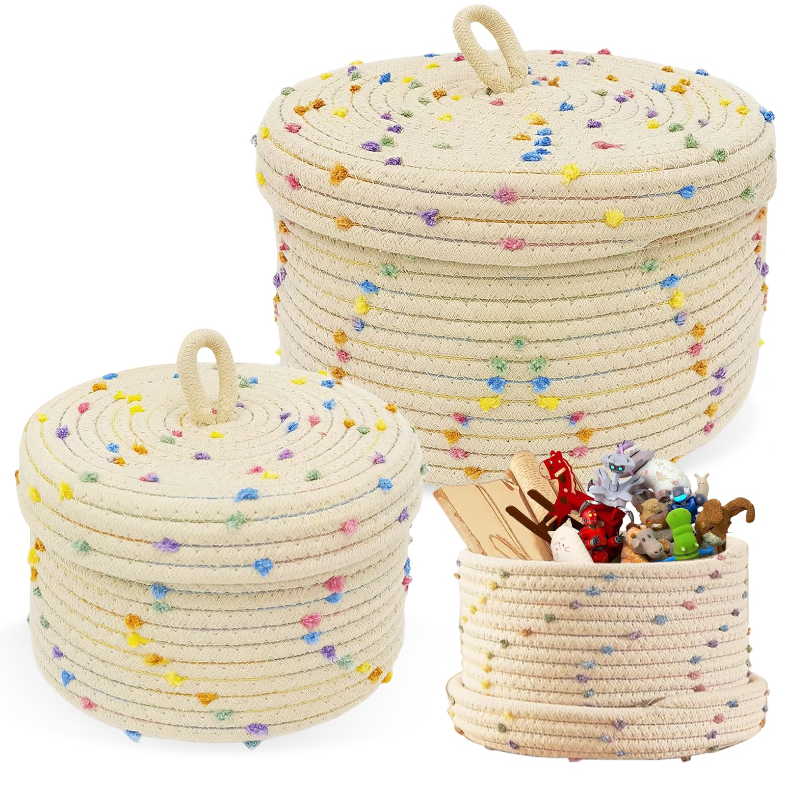 Panier rangement bébé salle de bain linge jouets en corde coton 2pc