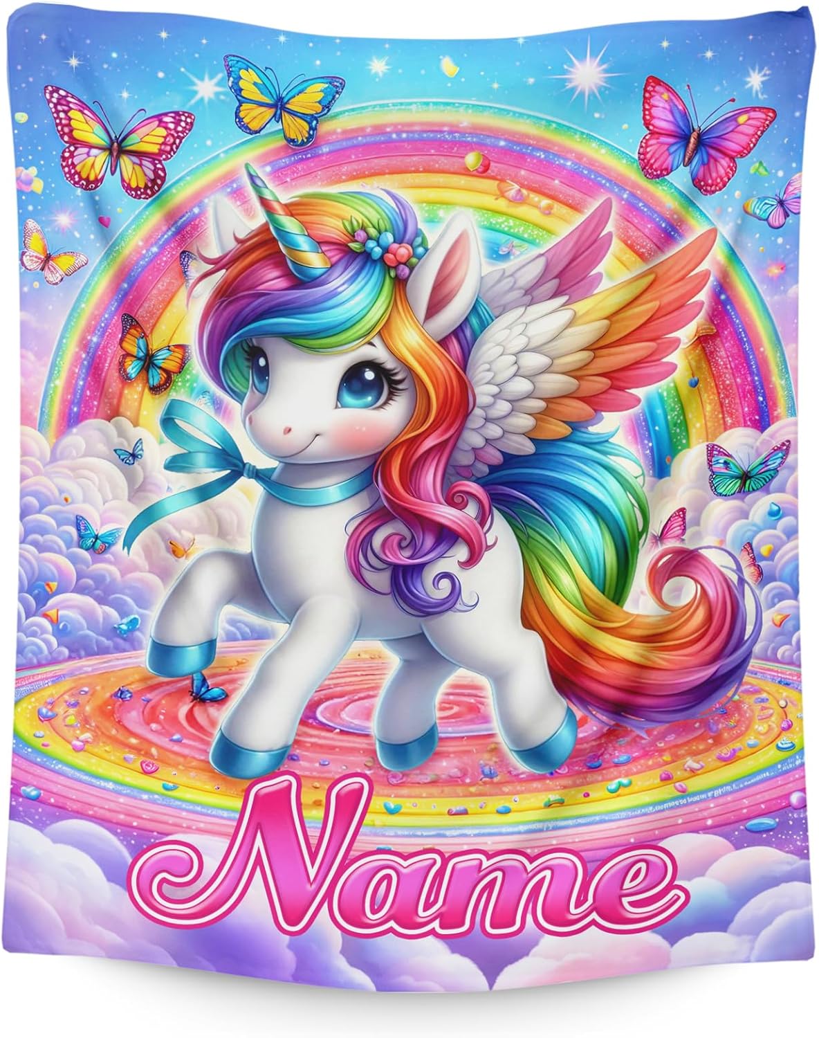 Blankets for Kids Girls Teens Unicorn Lovers Gift for Christmas, Custom 60x50 Inches Cozy Comfort Rainbow Unicorn Blankets Throws with Name for Bed Couch Living Room Decor