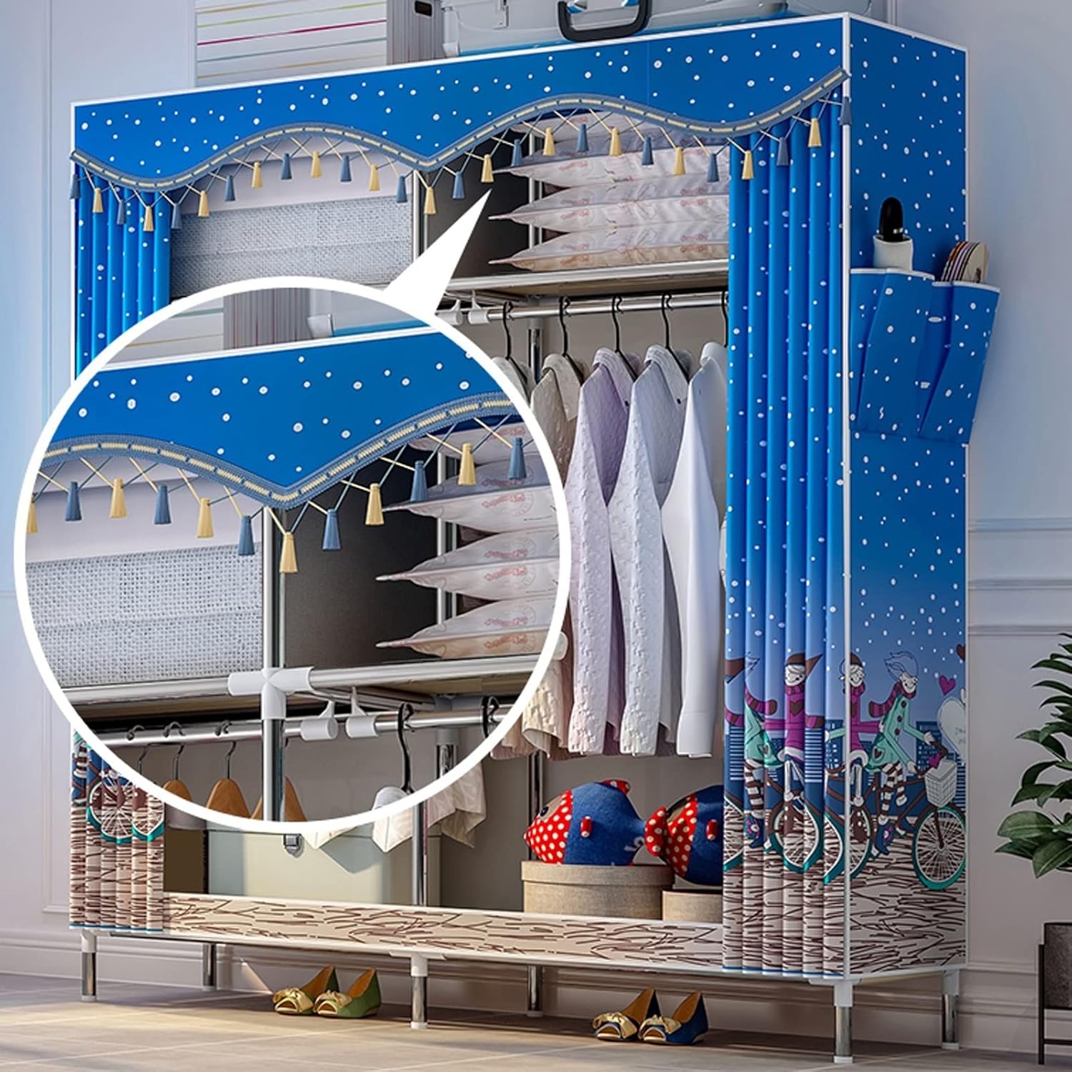 Portable Closets Clothes Wardrobe Fabric Clothes Locker Wardrobe Portable Wardrobe Organizer Portable Clothes Wardrobe Thickened Steel Pipe Easy to Assemble (Color : A)