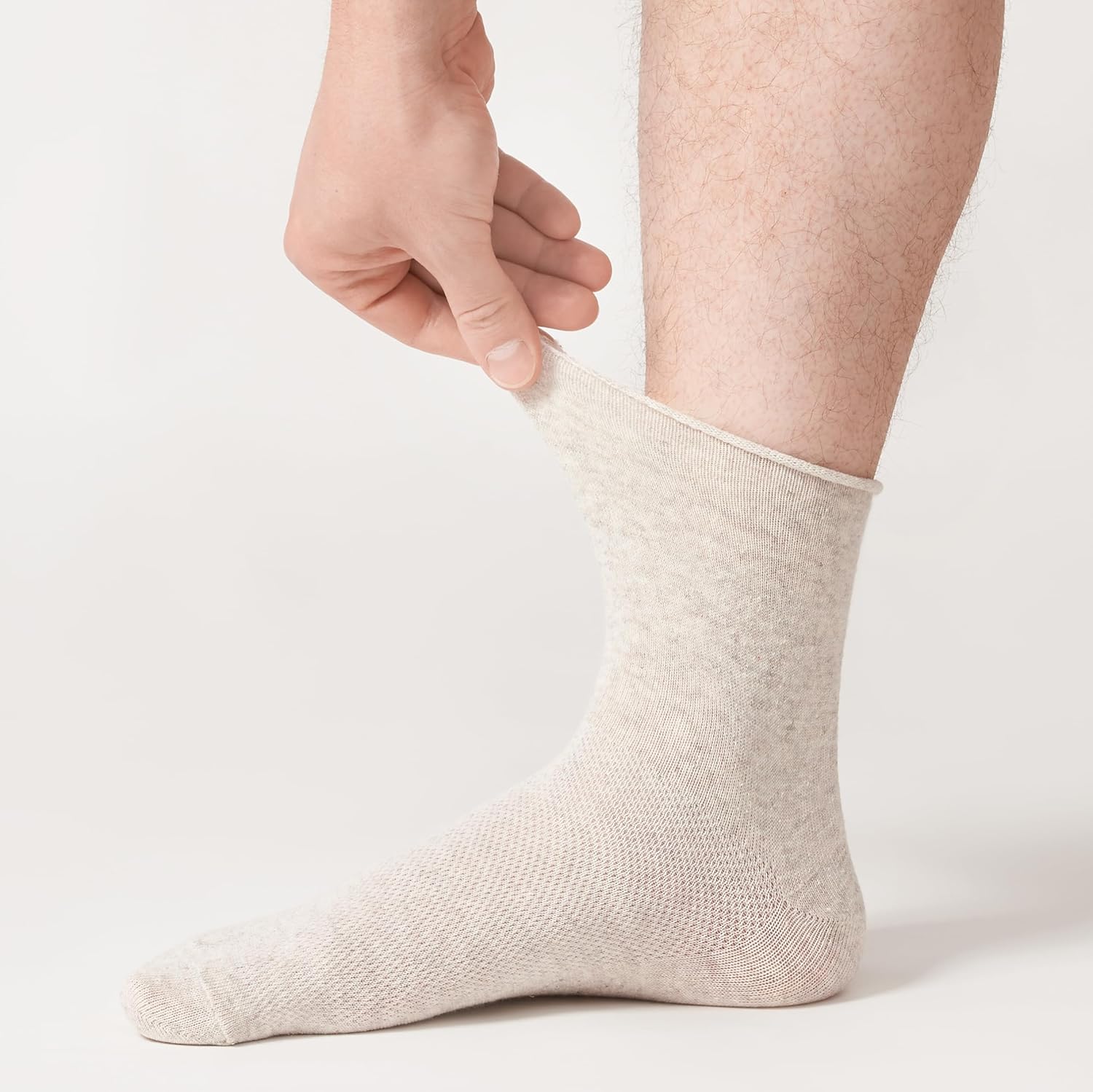 Diabetic Socks for Men, Flax Linen Comfy Non-Binding Dress Socks, Sustainable Crew Socks for Diabetics