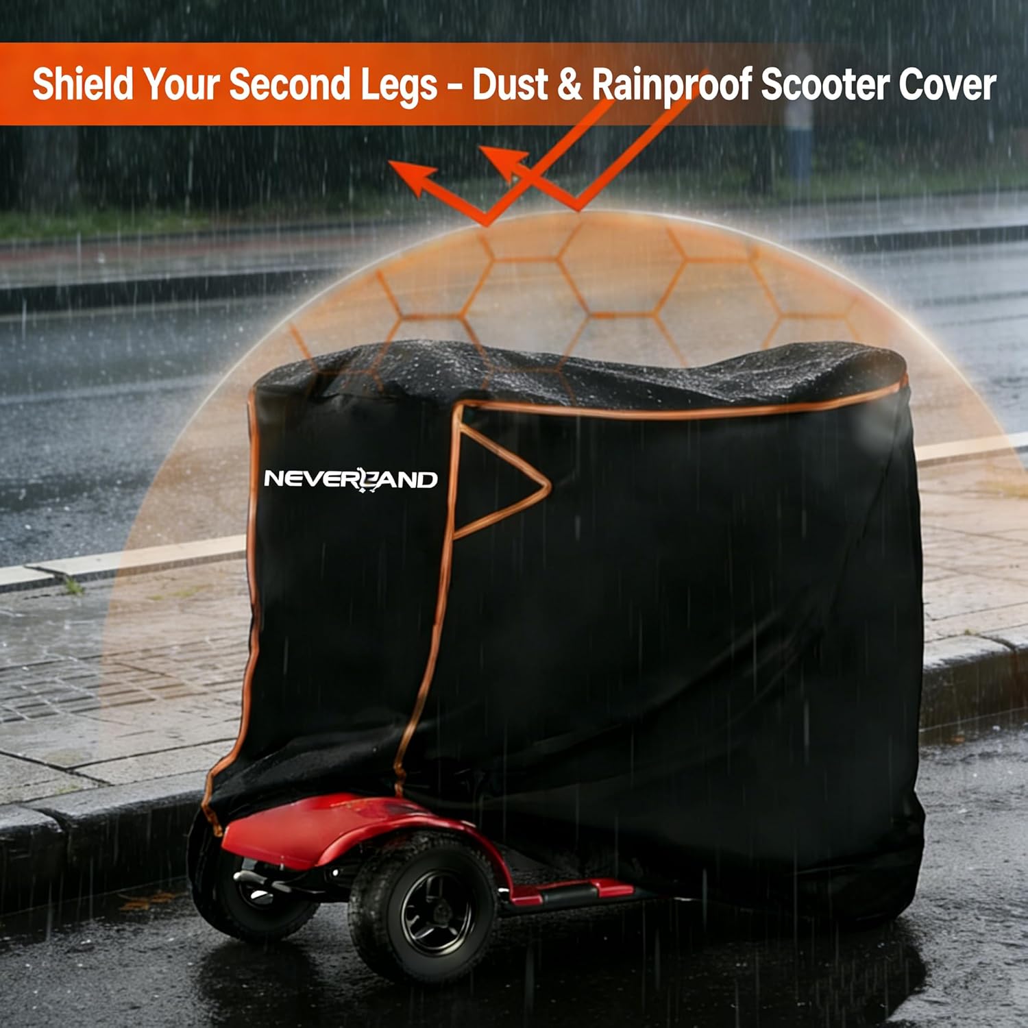 NEVERLAND Mobility Scooter Cover Waterproof, Heavy Duty 420D Electric Scooter Storage Cover Fit up to 56 inch 3 or 4 Wheel Mobility Scooters from Dust Rain Sun-Reflective Strips, Buckles, Storage Bag - Image 7