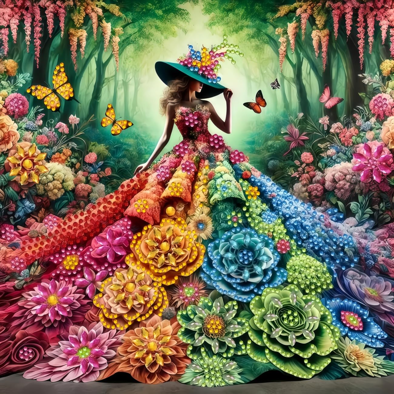 Acelii 5D Special Shape Diamond Art Kits for Adults,Woman's Floral Dress Diamond Painting Kits for Beginners, DIY Crystal Paint by Diamonds Dots Gem Rhinestone Art Craft for Home Decor 11.8x11.8 Inch