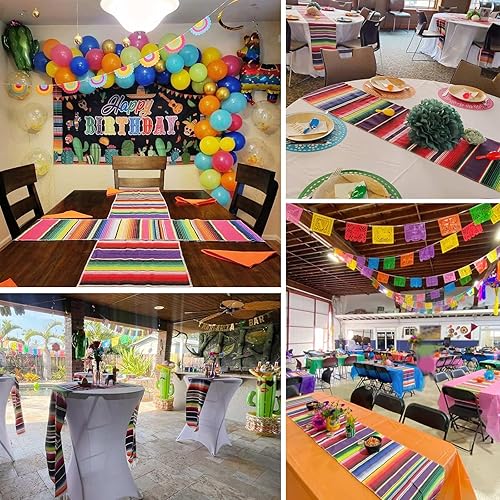 Miniatura 5 de Camino de mesa mexicano de 14 x 84 pulgadas, decoración de fiesta temática mexicana para fiesta, caminos de mesa a rayas coloridas para el Cinco de