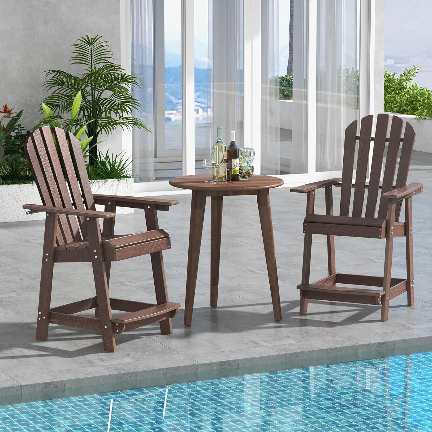HAPPYGRILL Tall Adirondack Chairs Set, HDPE Patio Bar Stools Set, Bar Height Chair with Armrests & Footrest, for Outdoor Backyard Lawn Poolside