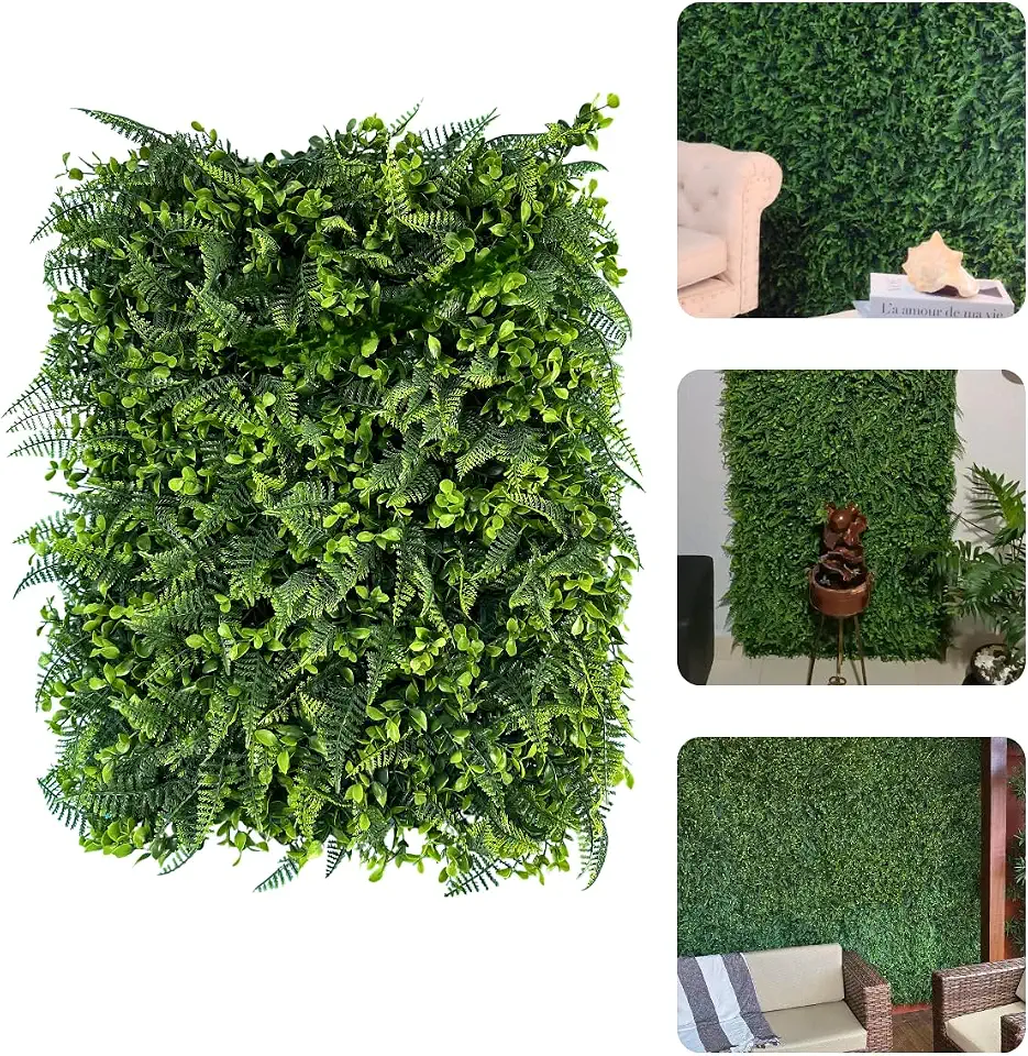 Placa de Mini Samambaia Eucalipto 40x60cm, Jardim Vertical Artificial, Parede Verde, Muro Inglês