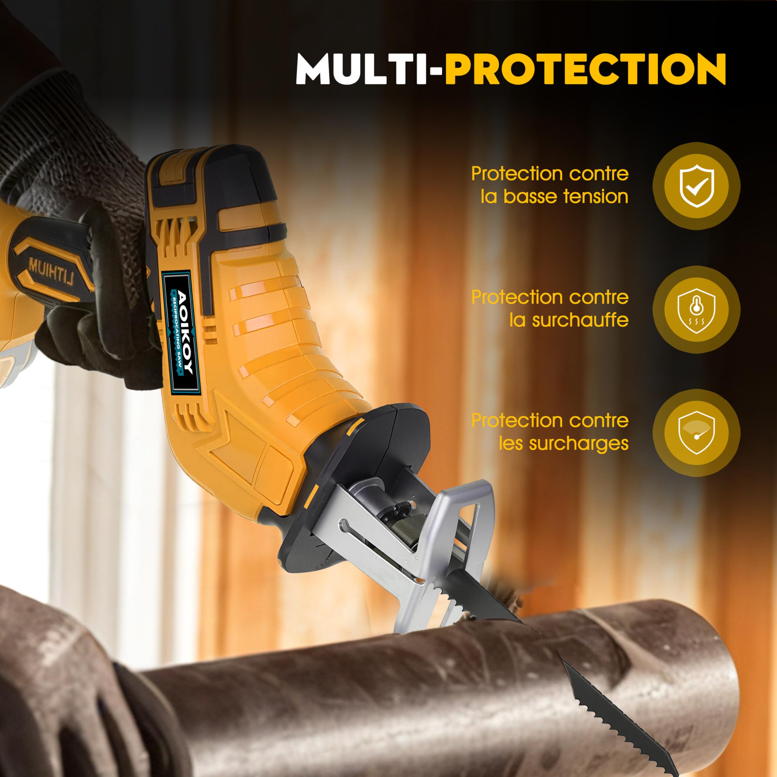 Scie Sabre Sans Fil pour Dewalt Batterie 21V, Scie Électrique Sans Fil avec 4 Lames et Boîte à Outils, Vitesse Variable 0-2500RPM pour le Bois/Métal/PVC (Batterie Non Incluse)