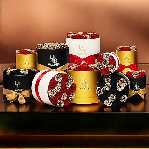 Miniatura 8 de 17 rosas para siempre en una caja, rosas rojas y doradas de lujo para el día de San Valentín, rosas doradas, rosas preservadas, regalos para