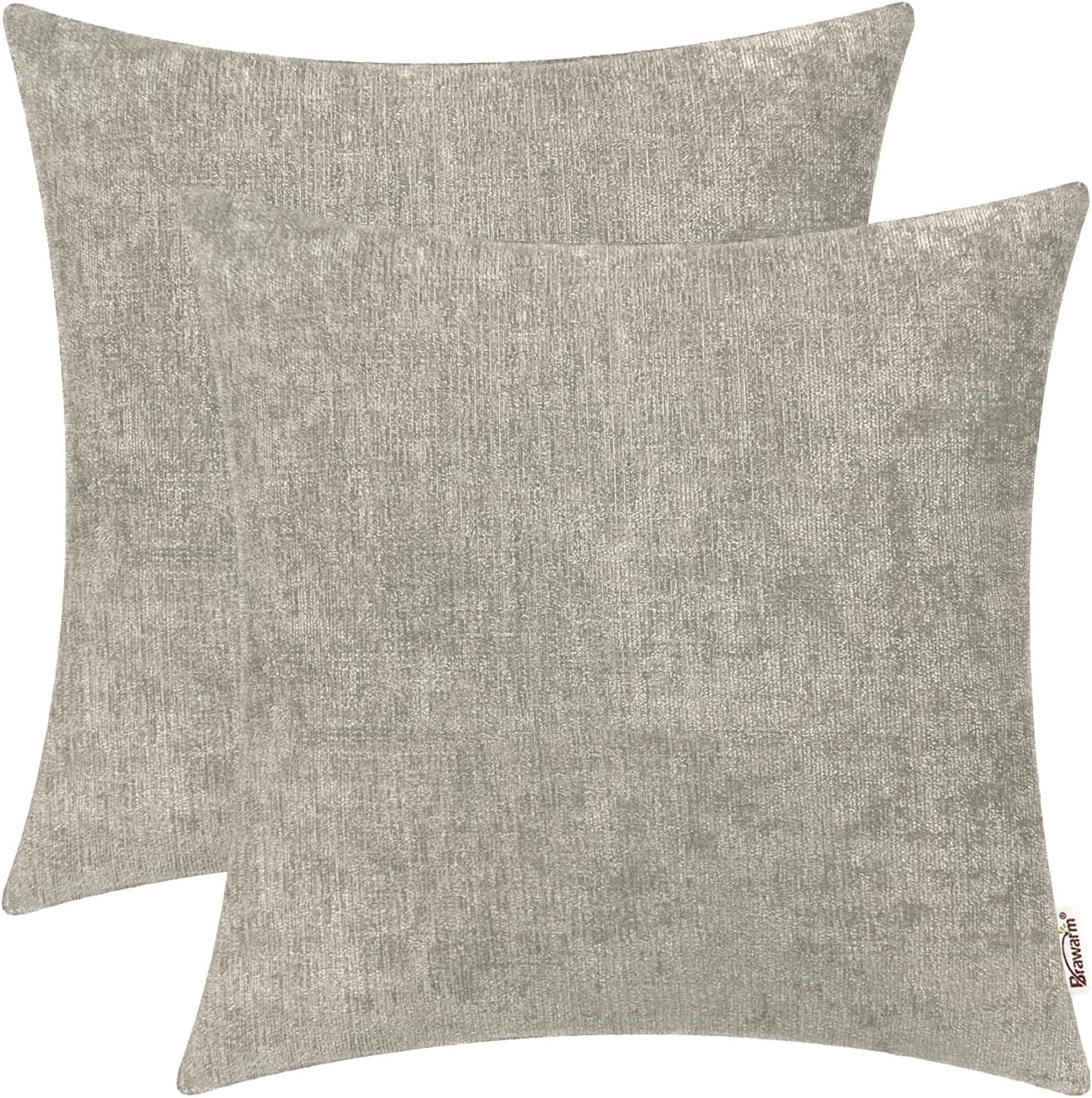 BRAWARM Throw Pillow Covers 20x20 Inches - Taupe Chenille Pillow Covers Pack of 2, Solid Dyed Soft Chenille Pillow Cases for Couch Sofa Bed Home Decoration