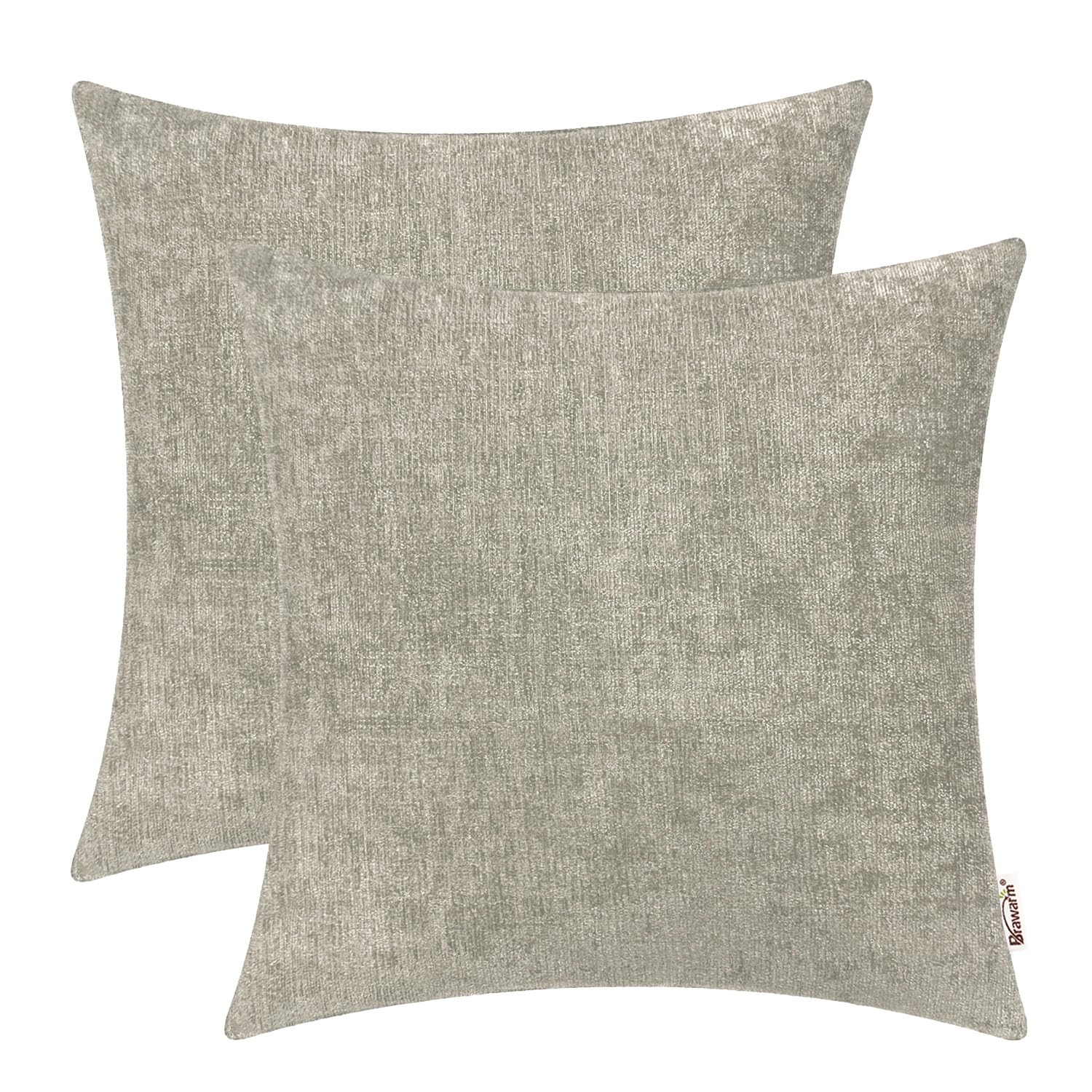 BRAWARM Throw Pillow Covers 16x16 Inches - Taupe Chenille Pillow Covers Pack of 2, Solid Dyed Soft Chenille Pillow Cases for Couch Sofa Bed Home Decoration