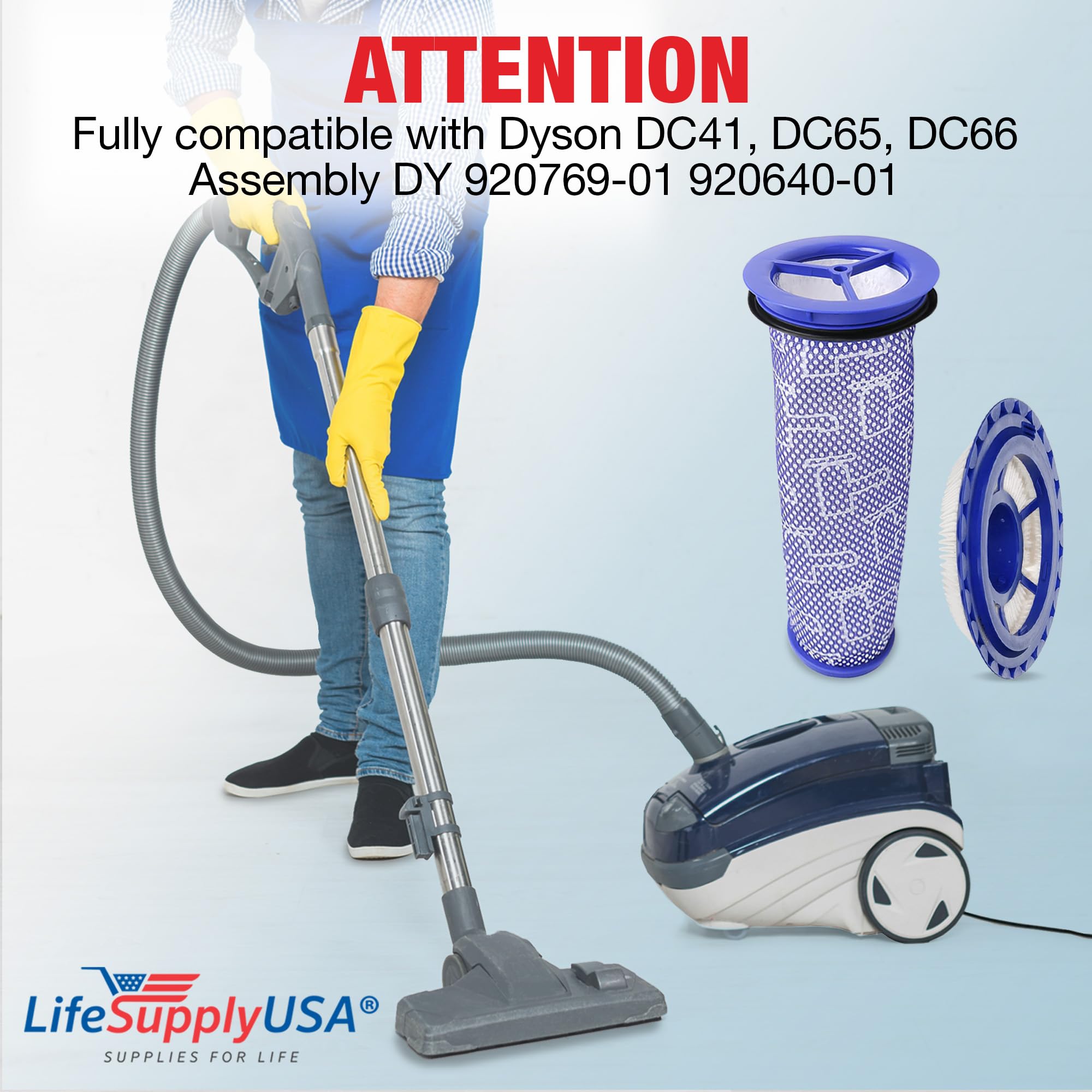 LifeSupplyUSA HEPA Post-Motor Filter & Pre-Motor Filter Kit Replacement Compatible with Dyson DC41, DC65, DC66 Assembly Parts 920769-01 & 920640-01
