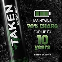 Vista 6 de Taken Rechargeable AA Batteries 3100mWh 24-Pack NiMH High Capacity, Double A Batteries Made Using 25% Recycled Content, Recharge up to 2000x Times