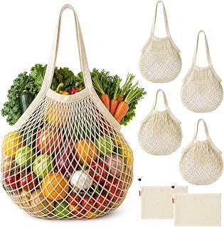 6er Set Einkaufsnetz, Baumwolle Netztasche, Beige