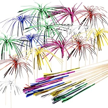 Penta Angel Foil Firework Cupcake Toppers 50Pcs 9 Inch Multicolor Cake Cocktail Food Fruit Drinks Picks Toothpick Sticks for Christmas Birthday Wedding Bridal Shower Graduation Party Decoration