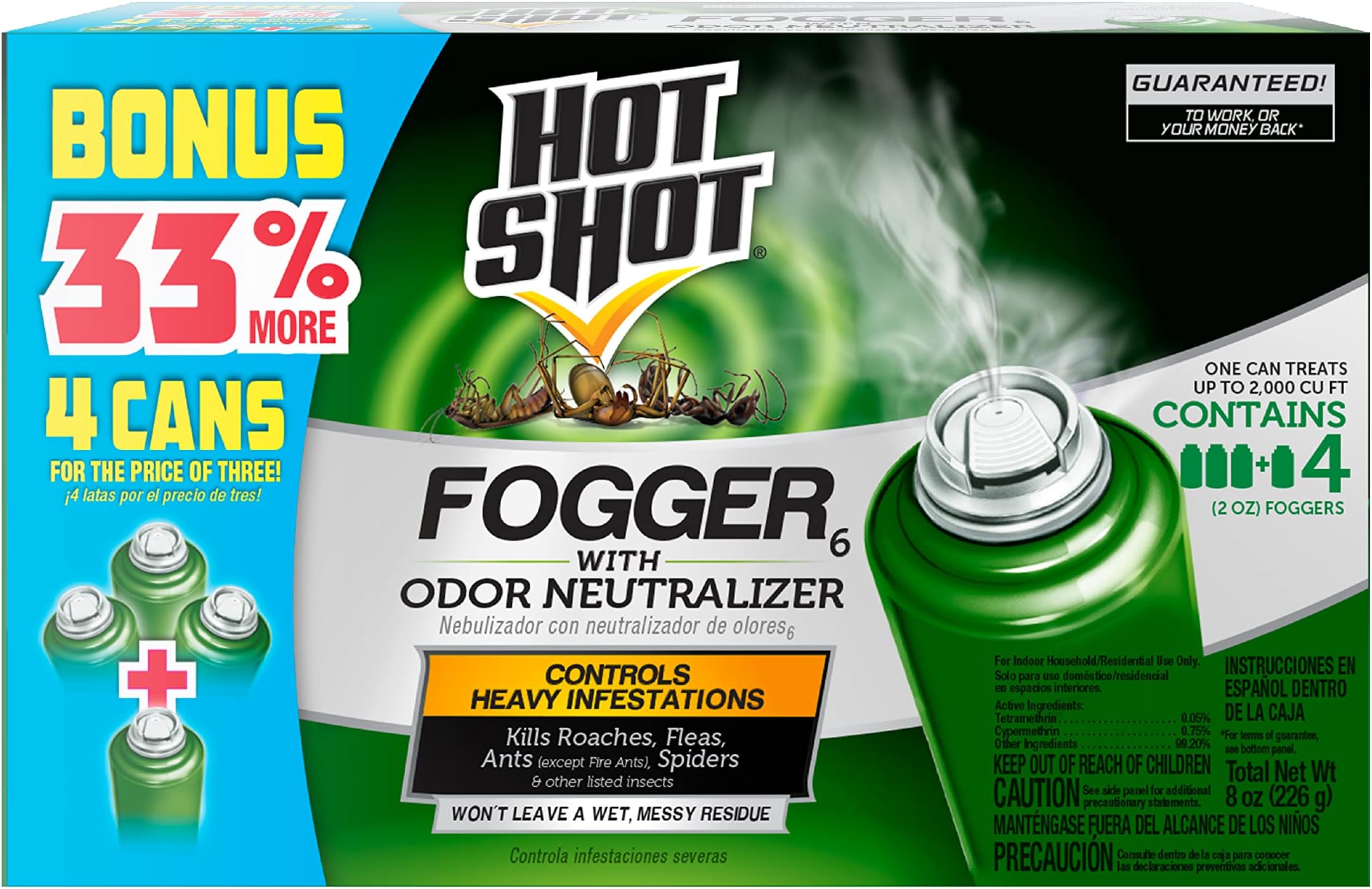 Hot Shot 96181-1 Indoor Pest Control Fogger, 4-Count Bonus Size, 6-Pack