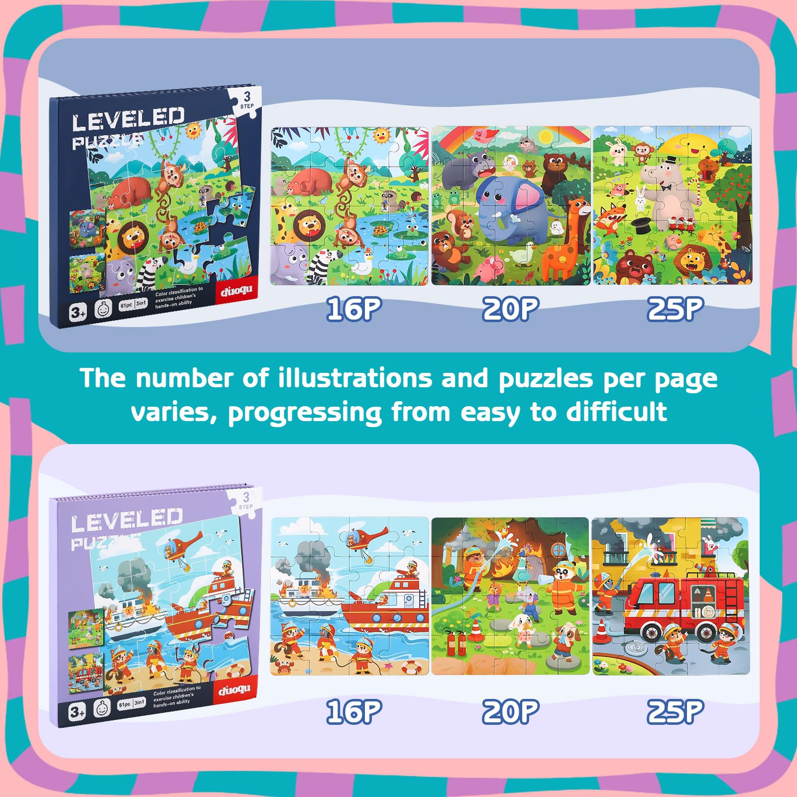 GSrenyu 2 Pcs 3-in-1 Magnetic Puzzles for Toddlers Toddler Jigsaw for 3-6 Year Old Baby - Image 3