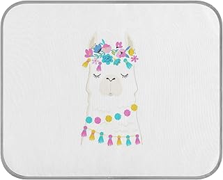 White Tribal Ethnic Sleeping Llama with Colorful Flowers on White Rectangle Ice Silk Dog Pet Pad, Soft Cooling Cat Mat Mattress, Washable Sleeping Pad for Puppy Cat Kennel (Small) 22 x 27 inch