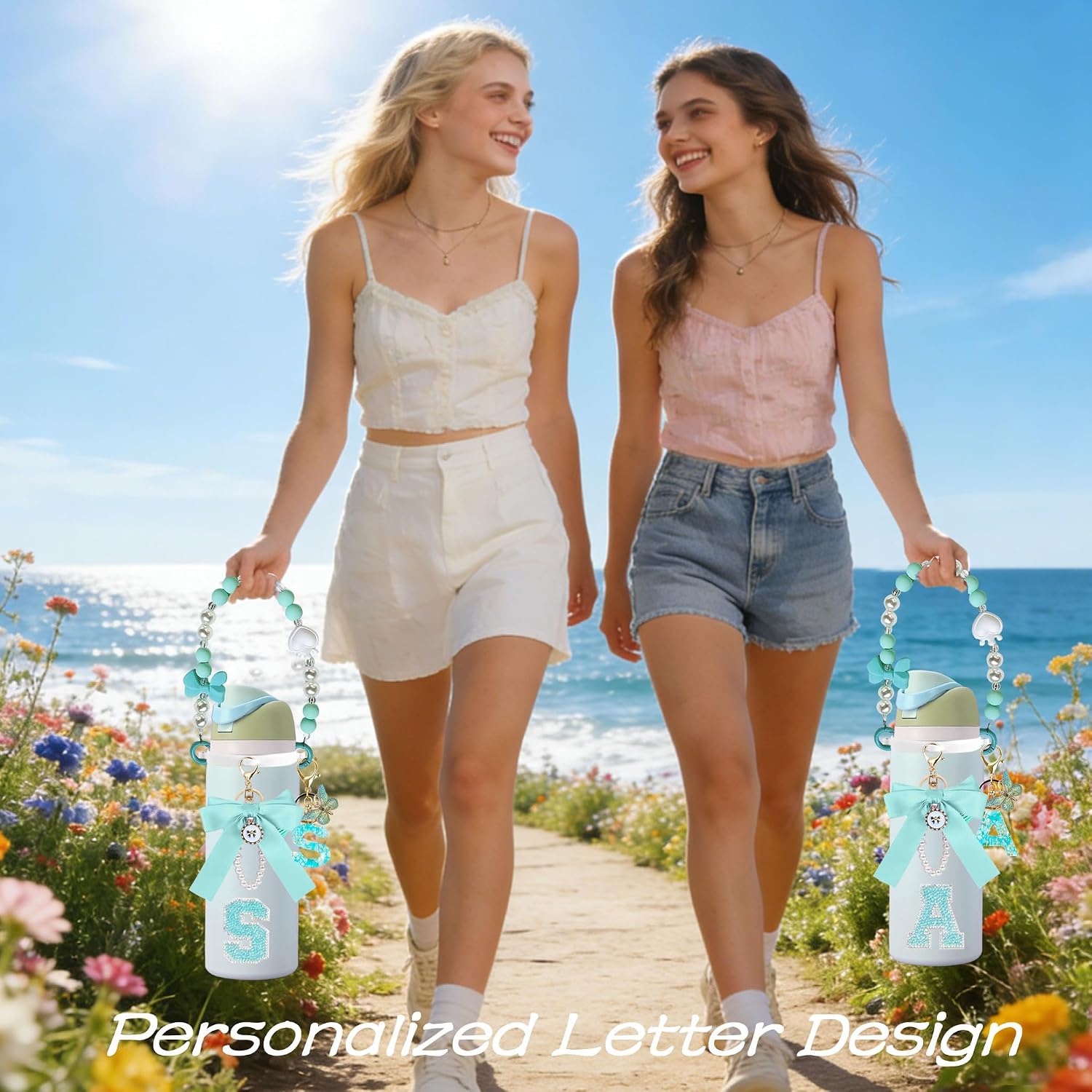 Owala Water Bottle Accessories Set with Letter Charm Strap for Kids image 3