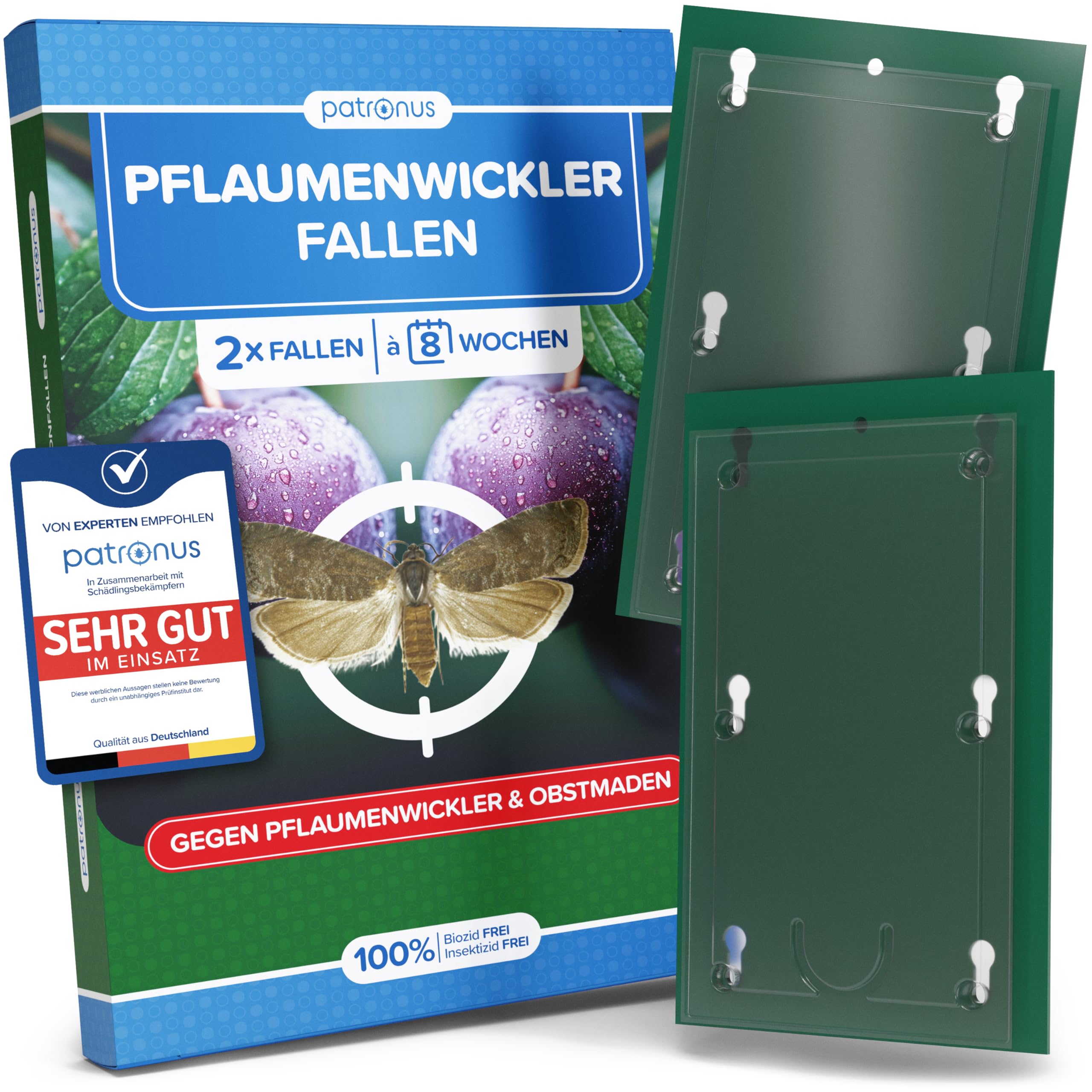 Pflaumenwickler Pheromonfalle [2 Stück] für Früchte ohne Obstmaden, Effektive Pflaumenmadenfalle - Pheromonfalle Pflaumenwickler wetterfest & unauffällig für Pflaumenbäume & Obstgärten