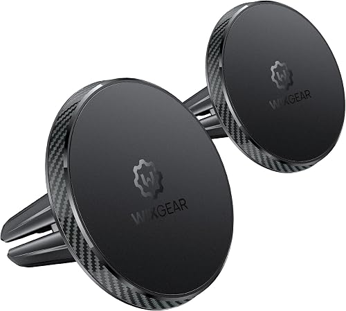 WixGear Magnetic Phone Holder for Car [2 Pack], Universal Air Vent Magnetic Phone Mount, Compatible with MagSafe Phones Using Adapter Ring or Plate, Includes 2 Metal Plates