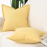 MADIZZ Set of 2 Polyester Linen Throw Pillow Covers with Broad Edge Soft Boho Decorative Pillow Cases for Sofa Bedroom Modern Pillow Shell 16x16 Inch Yellow