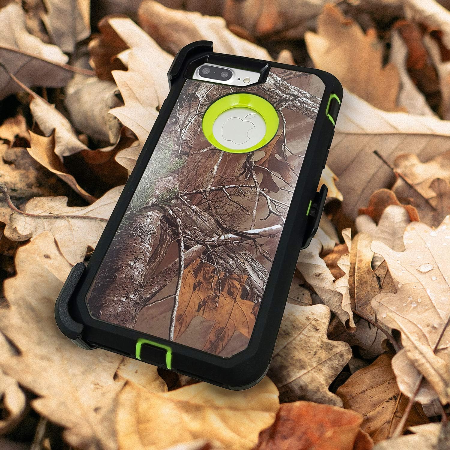 iPhone 8 Plus Case with Screen Protector,iPhone 7 Plus Protective Phone Cases for Men/Women,Vodico Camo Heavy Duty Defender Shockproof High Impact Full Body Cover with Belt Clip Holster (XGreen)